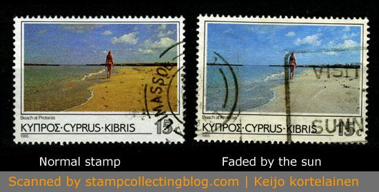 Cypros stamp faded by sunlight