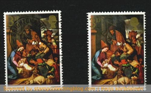 Great Britain 1967 Christmas stamp with gold imprint color shift Great Britain 1967 Christmas stamp with gold imprint color shift