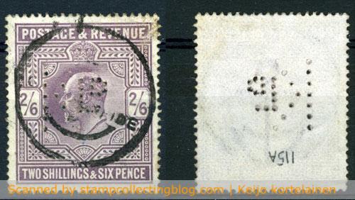 1902 King Edward VII 2sh6p postage stamp with perfin 1902 King Edward VII 2sh6p postage stamp with perfin