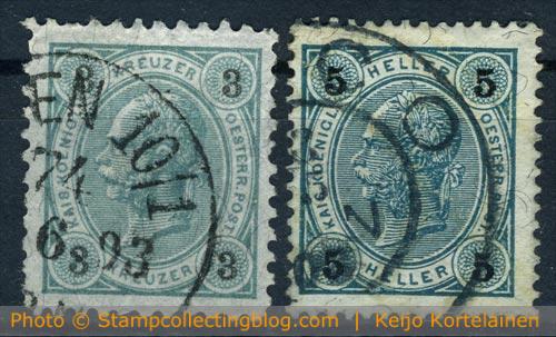 Austria 1890 Franz Joseph stamps with protective methods