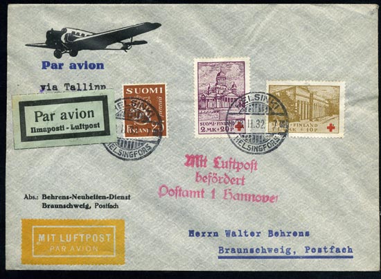 A nice airmail cover with very hard to get Red Cross surcharges. 