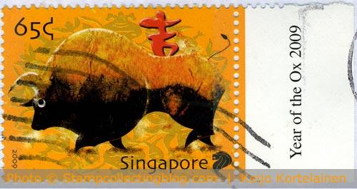 Singapore 2009 - Year of the ox 65c postage stamp from a set of 5