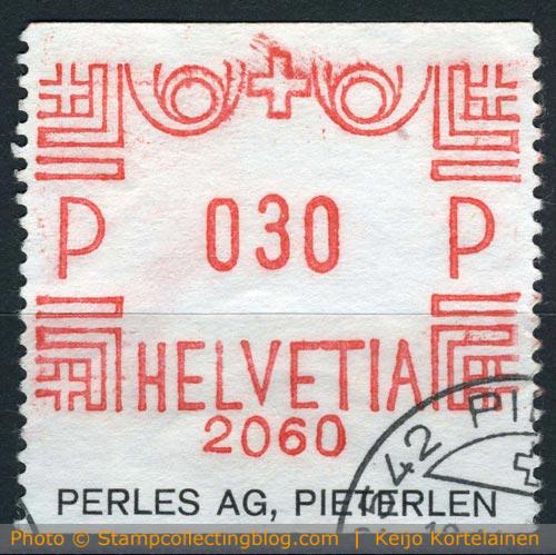 A Swiss postage meter label