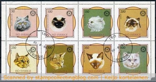 Isö (Sweden) bogus stamps - two popular topicals, cats and Rotary International, on same sheet (1984) Isö (Sweden) bogus stamps - two popular topicals, cats and Rotary International, on same sheet (1984)