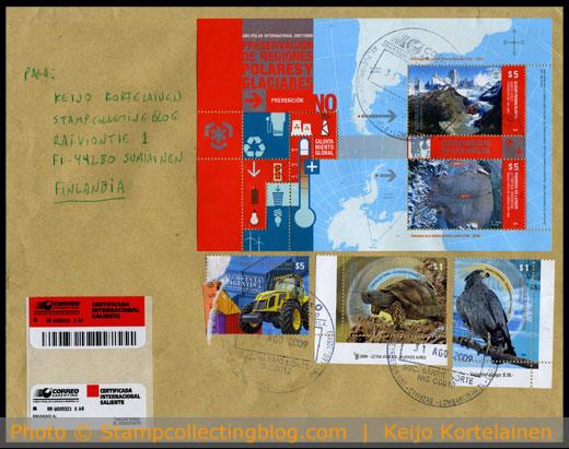 2009 Cover from Argentina - Finnish registration label was placed on top of stamps 2009 Cover from Argentina - Finnish registration label was placed on top of stamps