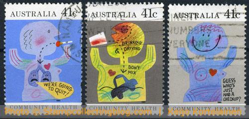 1990 Australia - Community Health. Michel #1193-4,1196. Cat. value 0.50€ ea.