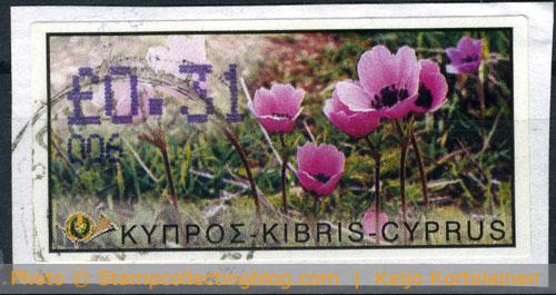 2002 Cyprus - Persian buttercup (Ranunculus asiaticus). Michel #ATM6, cat. value 1.50€ 2002 Cyprus - Persian buttercup (Ranunculus asiaticus). Michel #ATM6, cat. value 1.50€