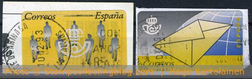 Spain. Michel#ATM7 (1993) and ATM9 (1994). Face values 65pts and 28pts. Spain. Michel#ATM7 (1993) and ATM9 (1994). Face values 65pts and 28pts.