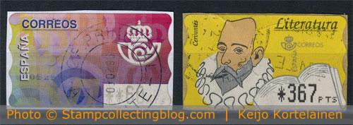 Spain - Michel#ATM11 (1995) and ATM#15(1996). Face values of 62pts and 367pts. Spain - Michel#ATM11 (1995) and ATM#15(1996). Face values of 62pts and 367pts.
