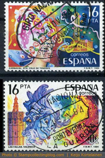 Spain 1984 - National festivals. Michel #2623-2624. Notice the Giro Nacional postmark. Spain 1984 - National festivals. Michel #2623-2624. Notice the Giro Nacional postmark.