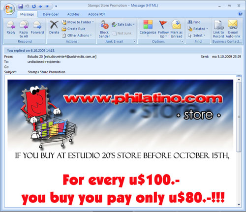 Screenshot of Philatino.com spam Screenshot of Philatino.com spam