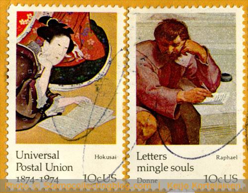 1974 US - some stamps from the UPU centenary set with ugly pen cancellation 1974 US - some stamps from the UPU centenary set with ugly pen cancellation