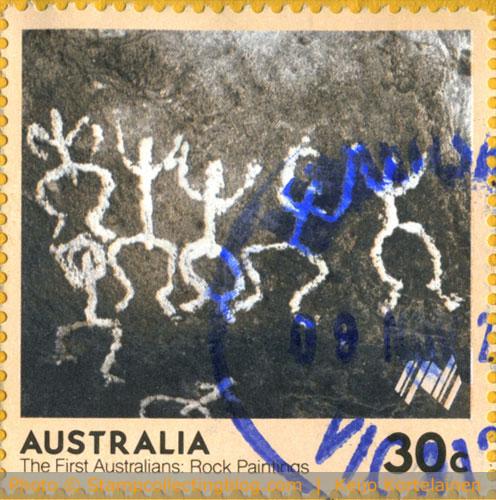 1984 Australia - Bicentenary of colonisation of Australia. Australian rockpaintings -dancers 1984 Australia - Bicentenary of colonisation of Australia. Australian rockpaintings - dancers