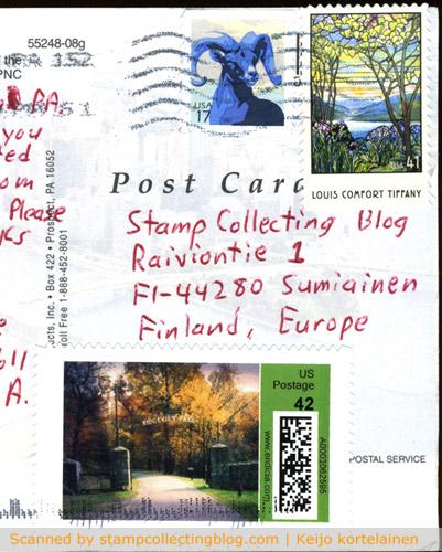 2009 - Postcard from US with P-stamp on bottom. 2009 - Postcard from US with P-stamp on bottom.