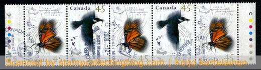 1995 Canada - Migrational fauna. A strip of five stamps with traffic lights on selvages. 1995 Canada - Migrational fauna. A strip of five stamps with traffic lights on selvages.