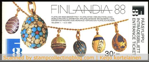 1988 Finland - Finlandia88 / Faberge stamp booklet front cover. 1988 Finland - Finlandia88 / Faberge stamp booklet front cover.
