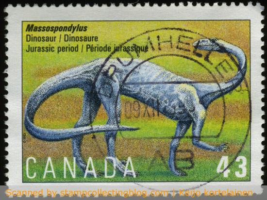1993 Canada - 43c postage stamp with  dinosaur and very attractive postmark.