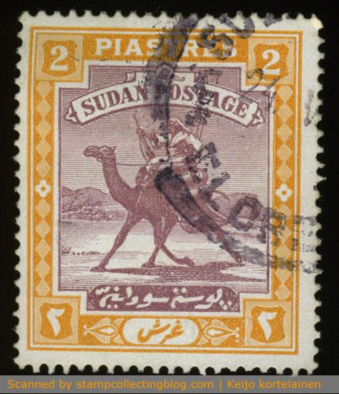 1927 Sudan - 2 Piastres. The first design of Camel postman was used between years 1898 and 1947.  The stamp can be found in two different sizes (this being a sample of larger size). 