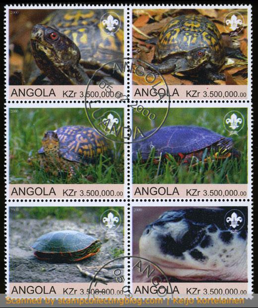 Angola - Turtles and scouting, a set of 6 bogus stamps. Angola - Turtles and scouting, a set of 6 bogus stamps.