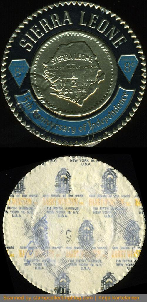 1966 Sierra Leone - round coin stamps have been printed on metal foil. 1966 Sierra Leone - round coin stamps have been printed on metal foil.