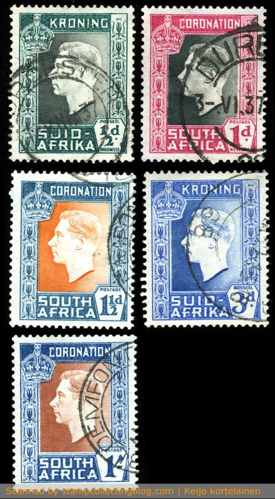 1937 South Africa, Coronation of King George VI stamps. 1937 South Africa, Coronation of King George VI stamps. Single copies like these are considered unwanted by some collectors. Catalog wise the difference between valuation of a single stamp and joined pair is huge.