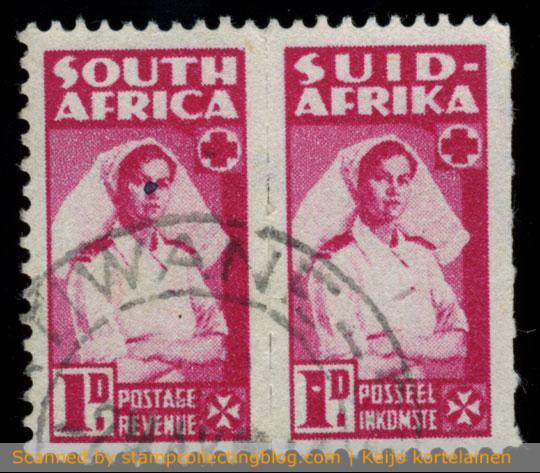 1942/44 South Africa. War issue, 1d nurse. These are preferred as strips-of-3 where the middle stamp is pierced on both sides. 1942/44 South Africa. War issue, 1d nurse. These are preferred as strips-of-3 where the middle stamp is pierced on both sides.