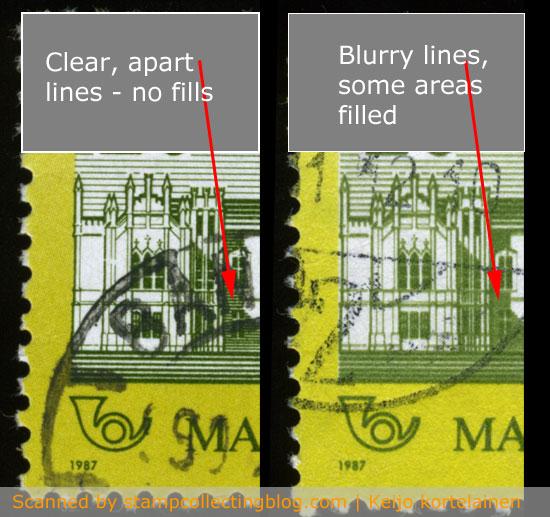 Original prints appear to have clear, apart lines with vivid colors. Later prints seem to carry more blurred print output (with some areas filled with solid color instead of lines) and duller colors Original prints appear to have clear, apart lines with vivid colors. Later prints seem to carry more blurred print output (with some areas filled with solid color instead of lines) and duller colors