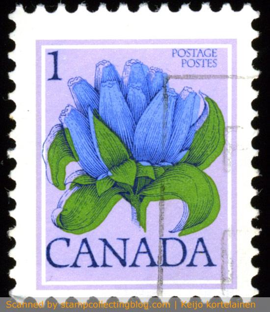 1977 Canada. 1c flower definitive stamp with color shift (blue).Perf. 12:12½. Lithography and steel engraving. Michel 651 IA 