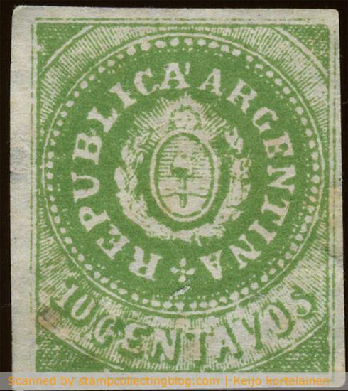 1862 Argentina 10c green. A Lange reprint counterfeit. 1862 Argentina 10c green. A Lange reprint counterfeit.