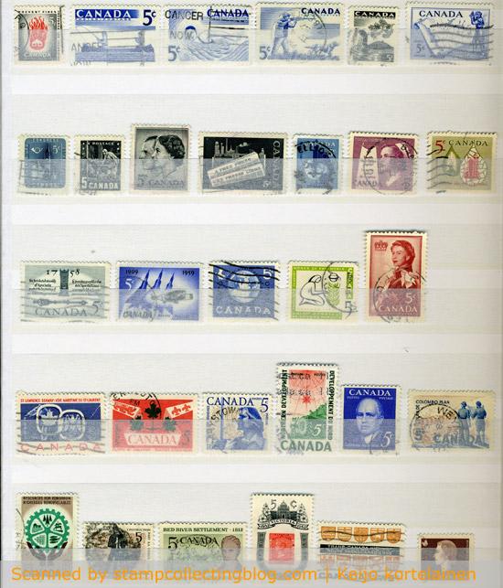 Canadian postage stamps from the late 1950's and early 1960s.