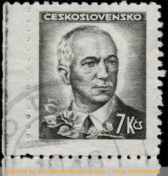 1945 Czechoslovakia.  7 Koruna black (Edvard Beneš) with non-dated rubber cancellation.