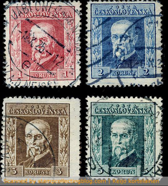 1925 Czechoslovakia. President Masaryk, second series,original engraving. Michel 224-227, Scott 98-101.