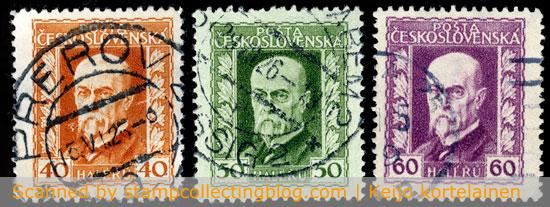 1925 Czechoslovakia. President Masaryk, first series. Michel 221-223, Scott 95-97.