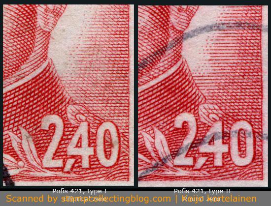 1945 Czechoslovakia. 2.40 Koruna, red. Pofis #421 exist in two types that are pretty easy to identify. The latter type has about 5x higher catalog value. 