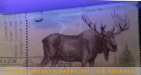 2003 Canada. $5 Moose. A hidden Mi'kmaq petroglyph drawn onto rocks at Kejimkujik National park becomes visible under UV-light. 2003 Canada. $5 Moose. A hidden Mi'kmaq petroglyph drawn onto rocks at Kejimkujik National park becomes visible under UV-light.
