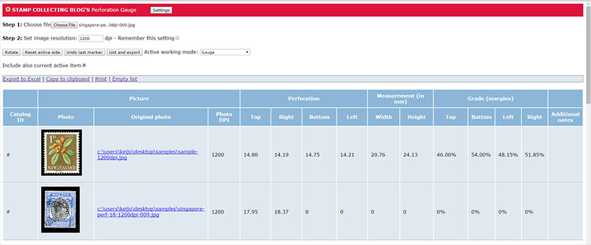 Sample of Export view with some data