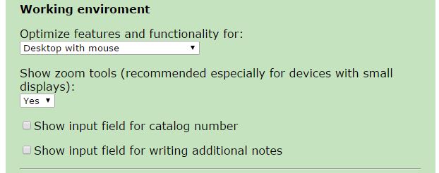 Settings for Working enviroment